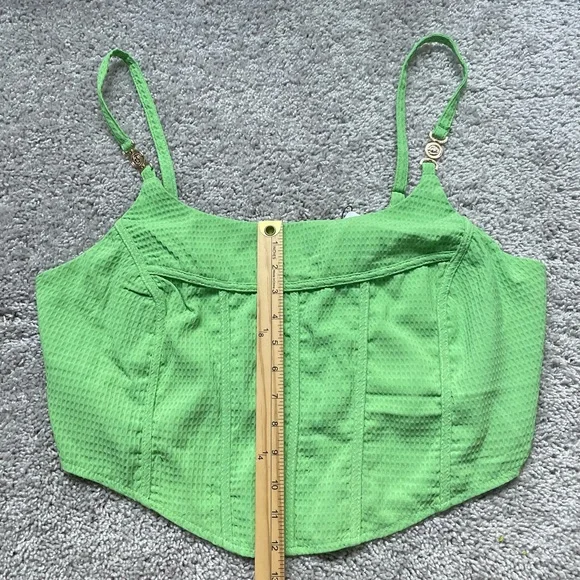 Fashion Nova Lime Green Summer Beach Crop Top Size 1X Adjustable Straps Zipper - Picture 4 of 6